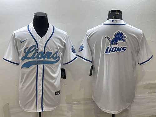 Men%27s Detroit Lions White Team Big Logo With Patch Cool Base Stitched Baseball Jersey->green bay packers->NFL Jersey